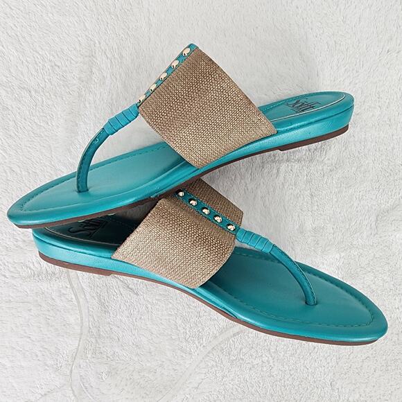 Sofft Sandals Women 7M Ameda Turquoise and Gold Thong Leather Textile Flat - Picture 6 of 9